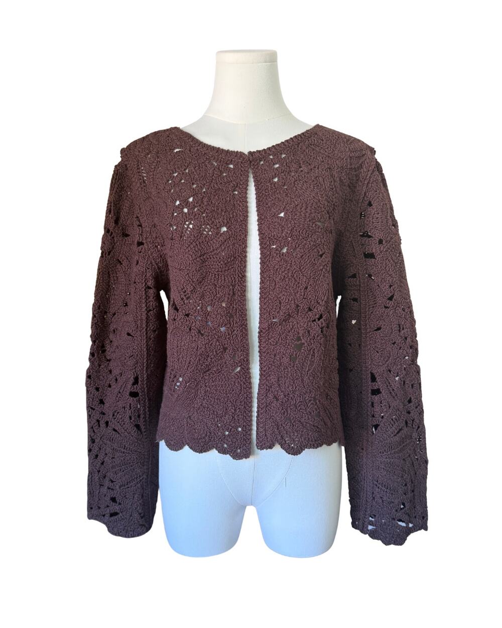 NWT House of Harlow 1960 Martti Crochet Cardigan Dark Chocolate Brown XS